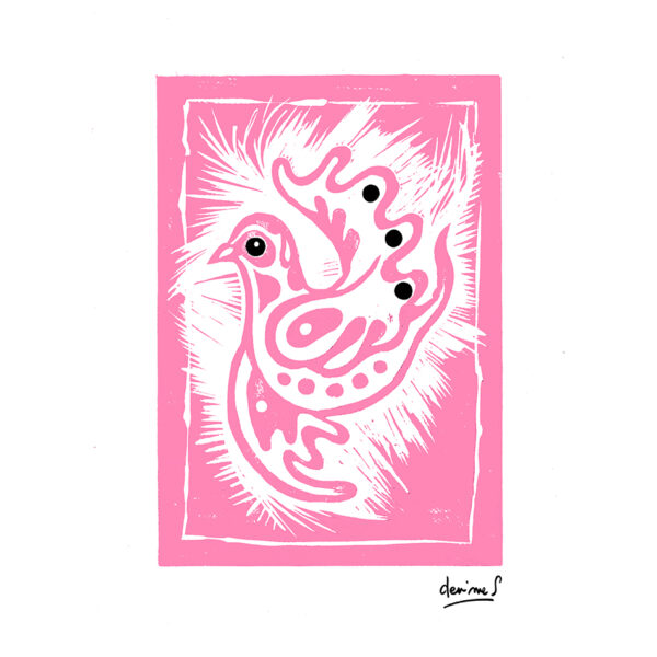 the happy pink bird.L'oiseau rose heureux.